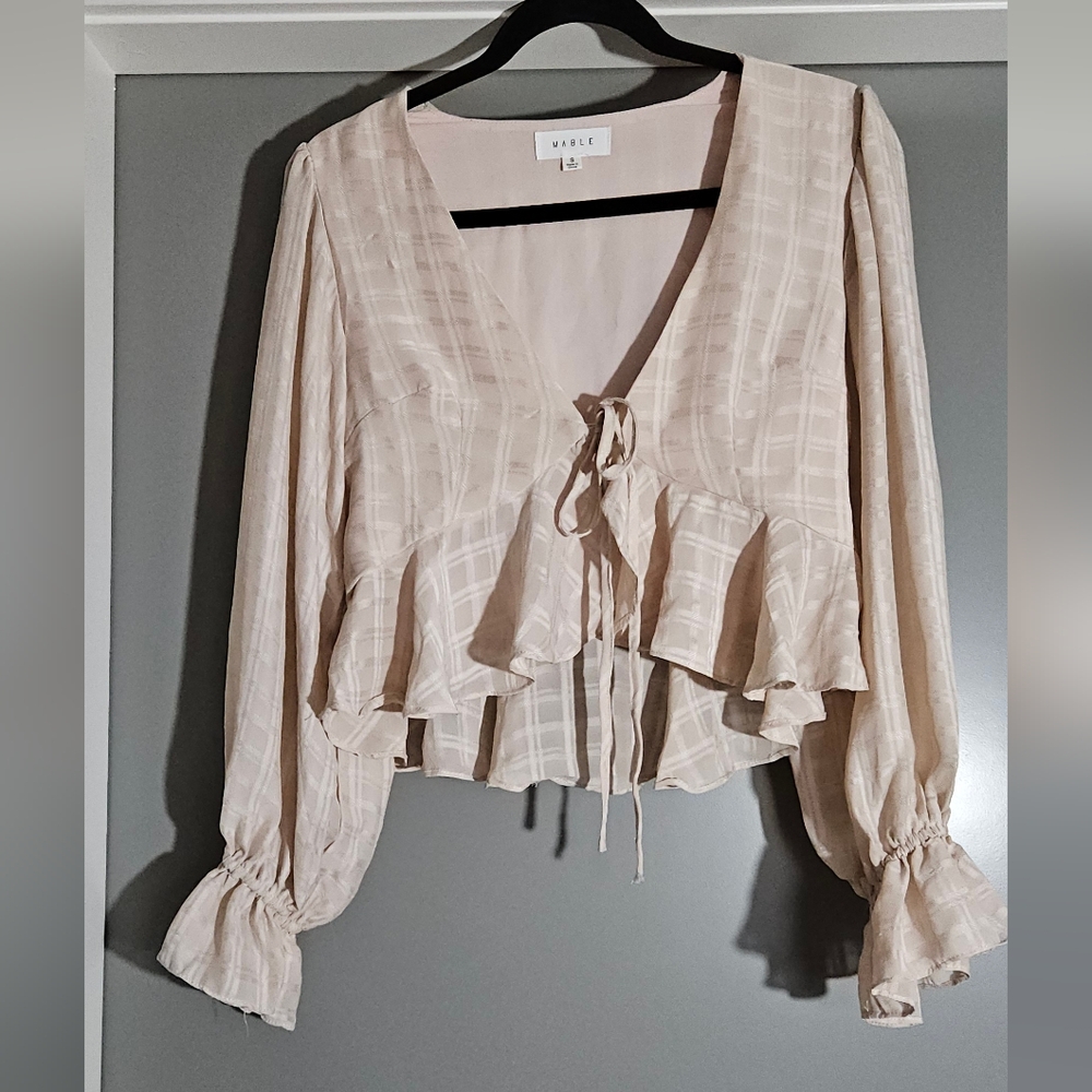 MABLE Blush Pink Plaid Ruffle Blouse